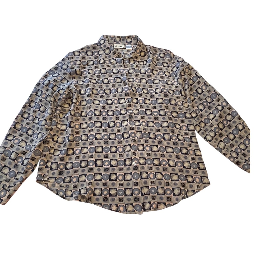 Riva Women's Button Up Long Sleeve Silk Shirt Size Large Retro All Over Print‎ - Picture 1 of 10